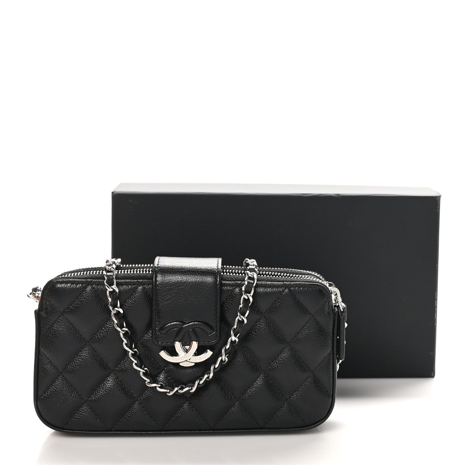 Chanel Grained Calfskin Quilted CC Box Clutch With Chain Black 12 of 12