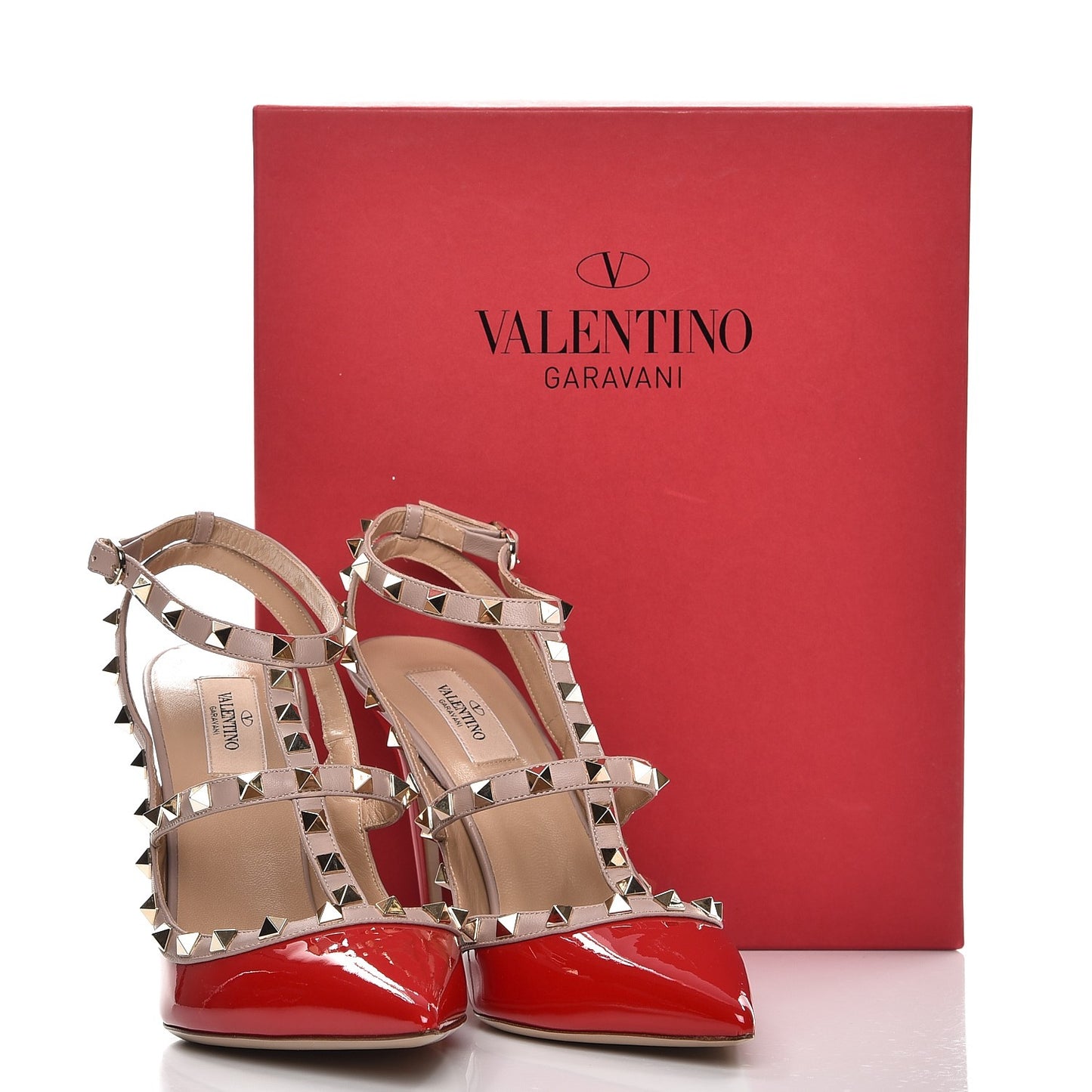 Patent Rockstud Ankle Strap Pumps 42 Red Poudre