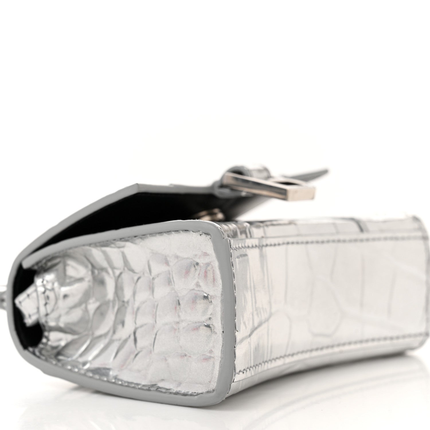 Balenciaga Metallic Calfskin Crocodile Embossed Hourglass Top Handle Bag Mini Silver 9 of 10