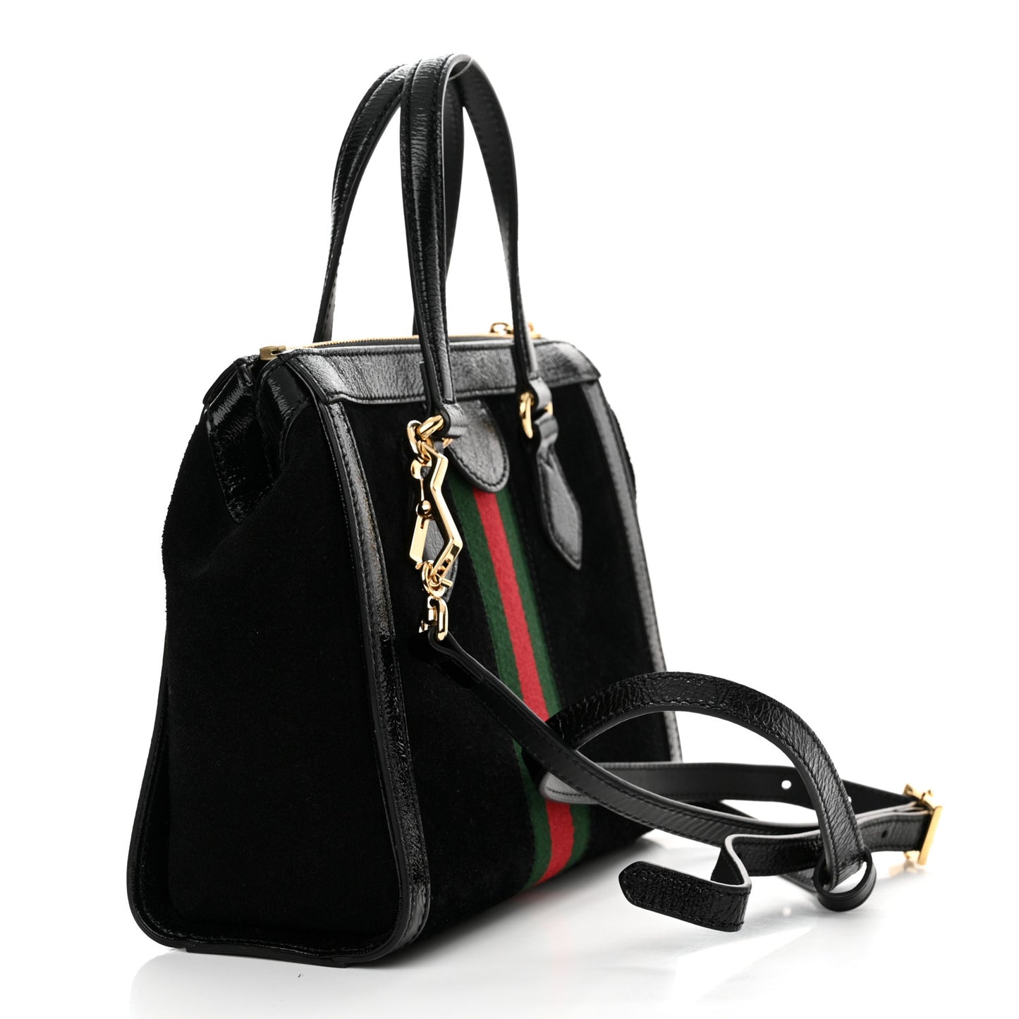 Suede Patent GG Web Small Ophidia Tote Bag Black