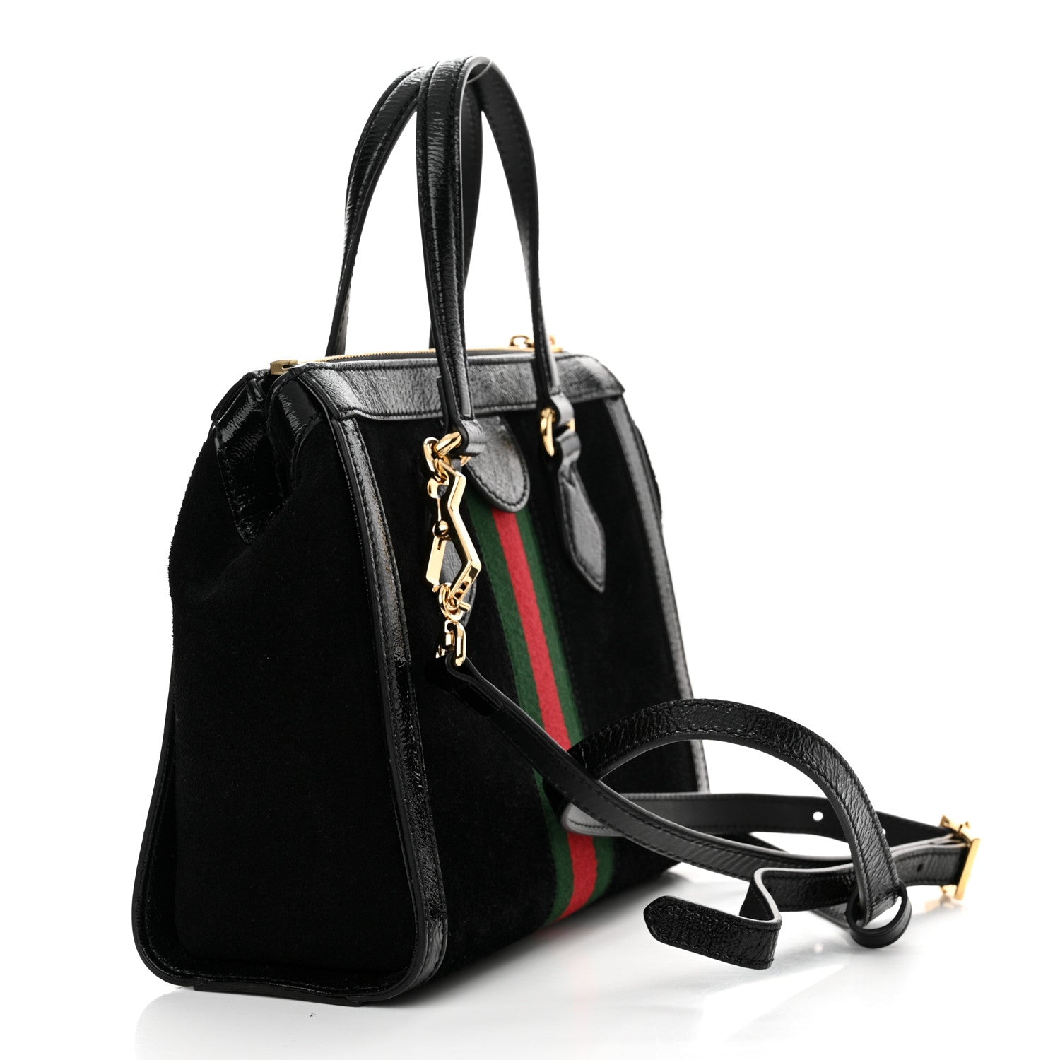Gucci Suede Patent GG Web Small Ophidia Tote Bag Black 3 of 14