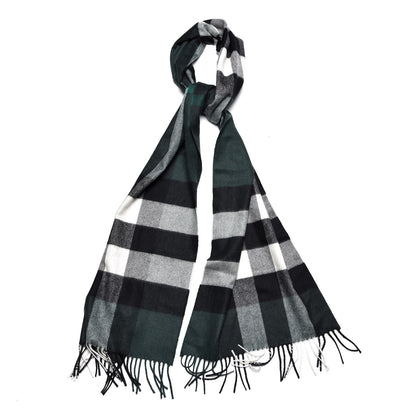 Burberry Cashmere Half Mega Check Fringe Scarf Dark Forest Green 1 of 4