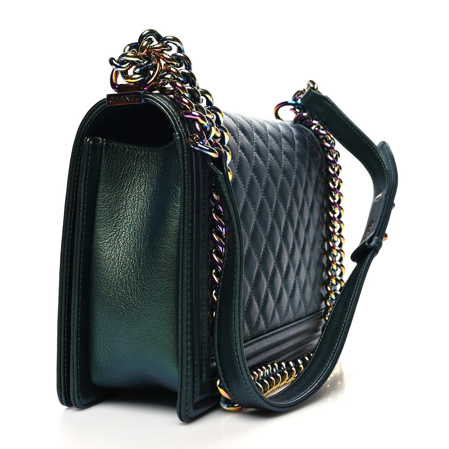 Chanel Iridescent Goatskin Quilted New Medium Boy Flap Green 3 of 10
