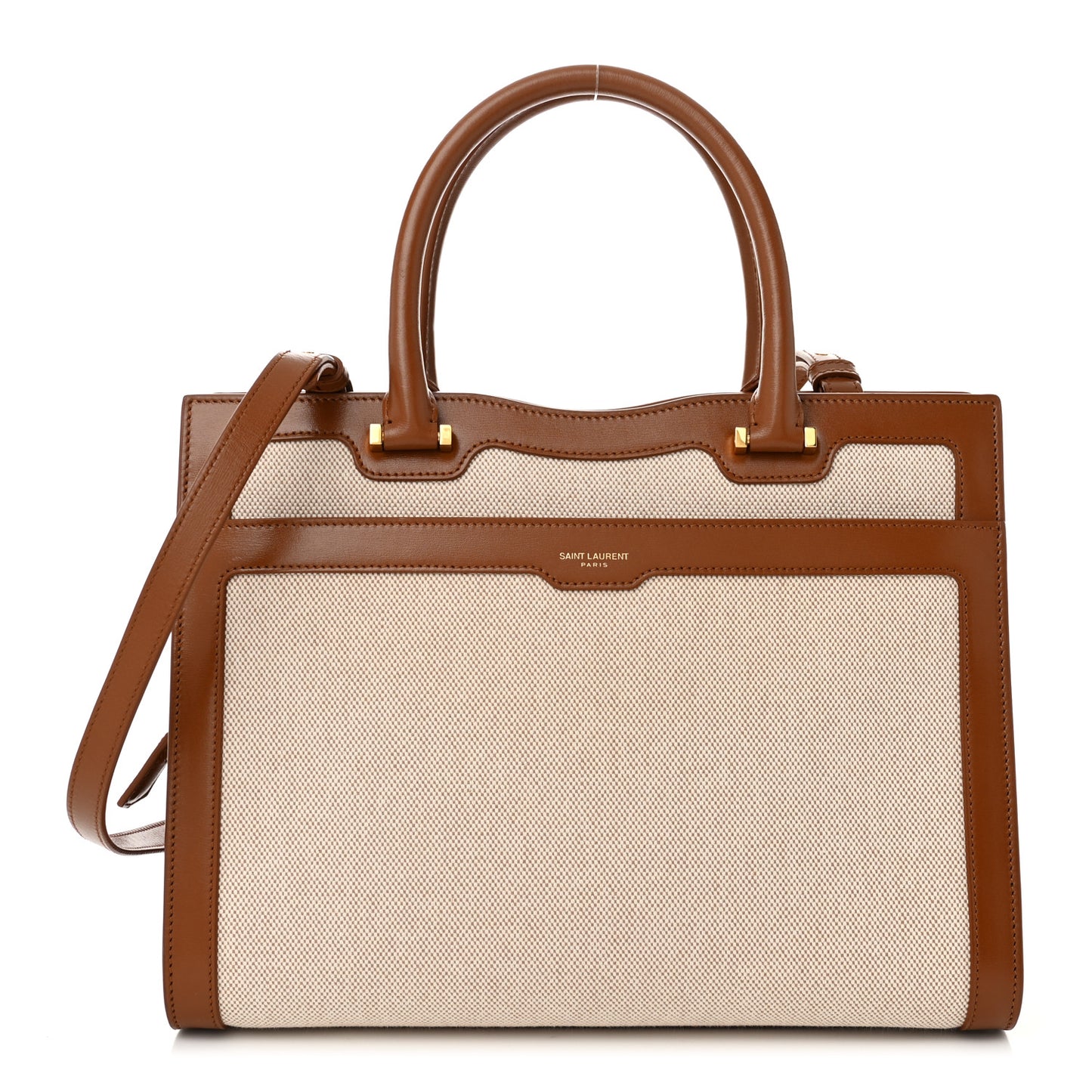 Canvas Calfskin Medium Uptown Tote Brown
