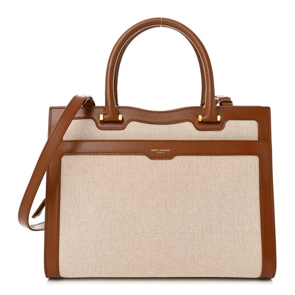 Saint Laurent Canvas Calfskin Medium Uptown Tote Brown 1 of 10