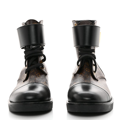 Louis Vuitton Calfskin Monogram Wonderland Flat Ranger Boots 38 Black 2 of 8