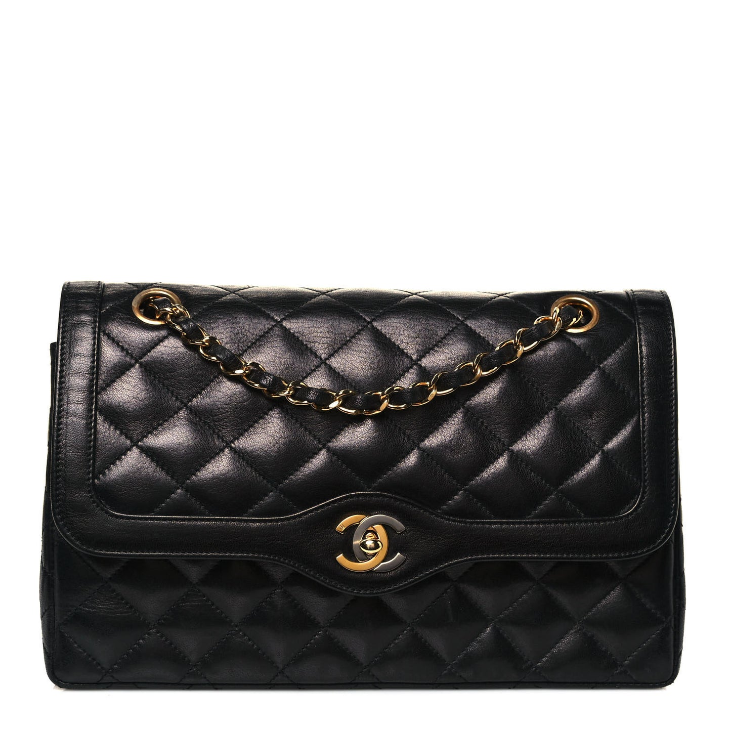 Lambskin Quilted Medium Double Flap Bag Black