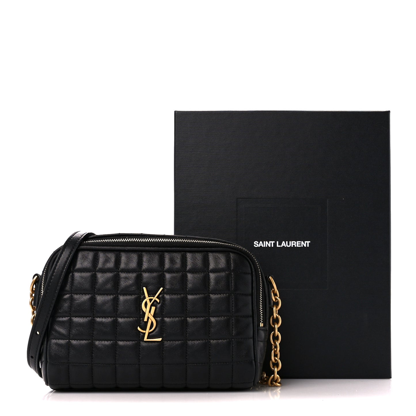 Lambskin Carre Quilted Cassandre Mini Camera Bag Black