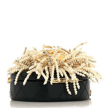 Chanel Lambskin Pearl Crystal Lion Round Minaudiere Clutch Black Gold 4 of 12