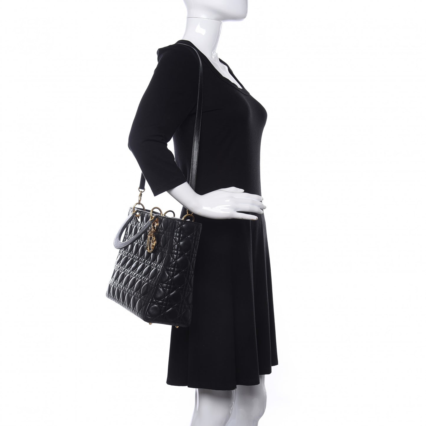 Lambskin Cannage Large Lady Dior Black