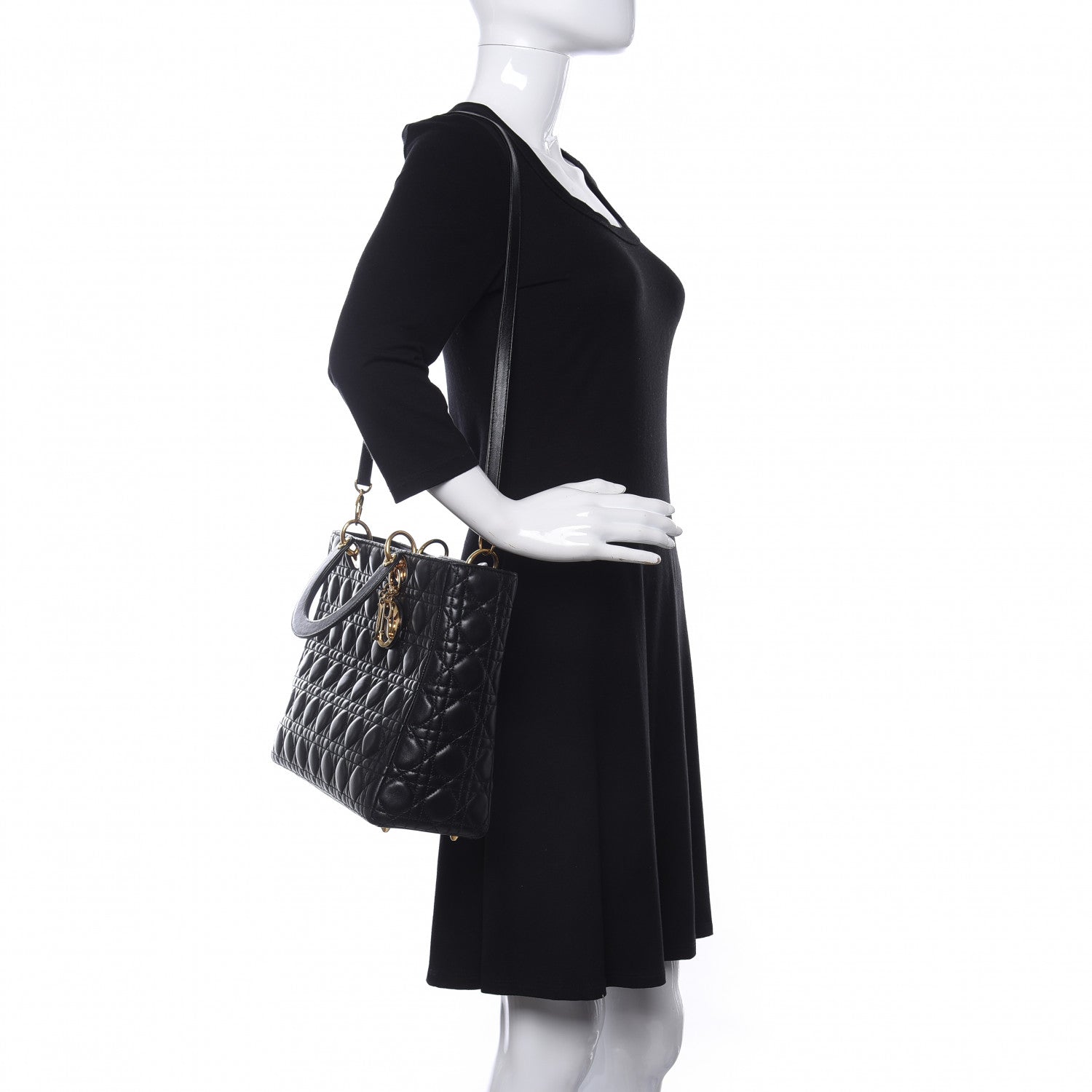 Christian Dior Lambskin Cannage Large Lady Dior Black 2 of 16