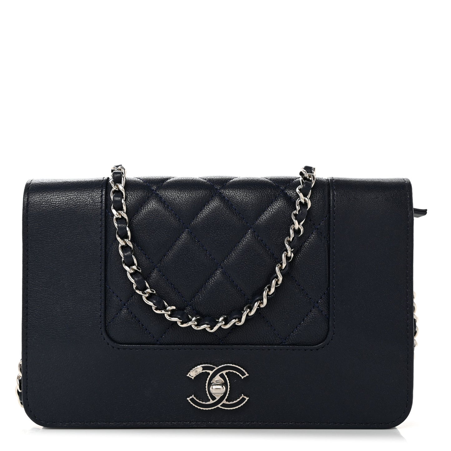 Sheepskin Quilted Vintage Mademoiselle Wallet On Chain WOC Navy