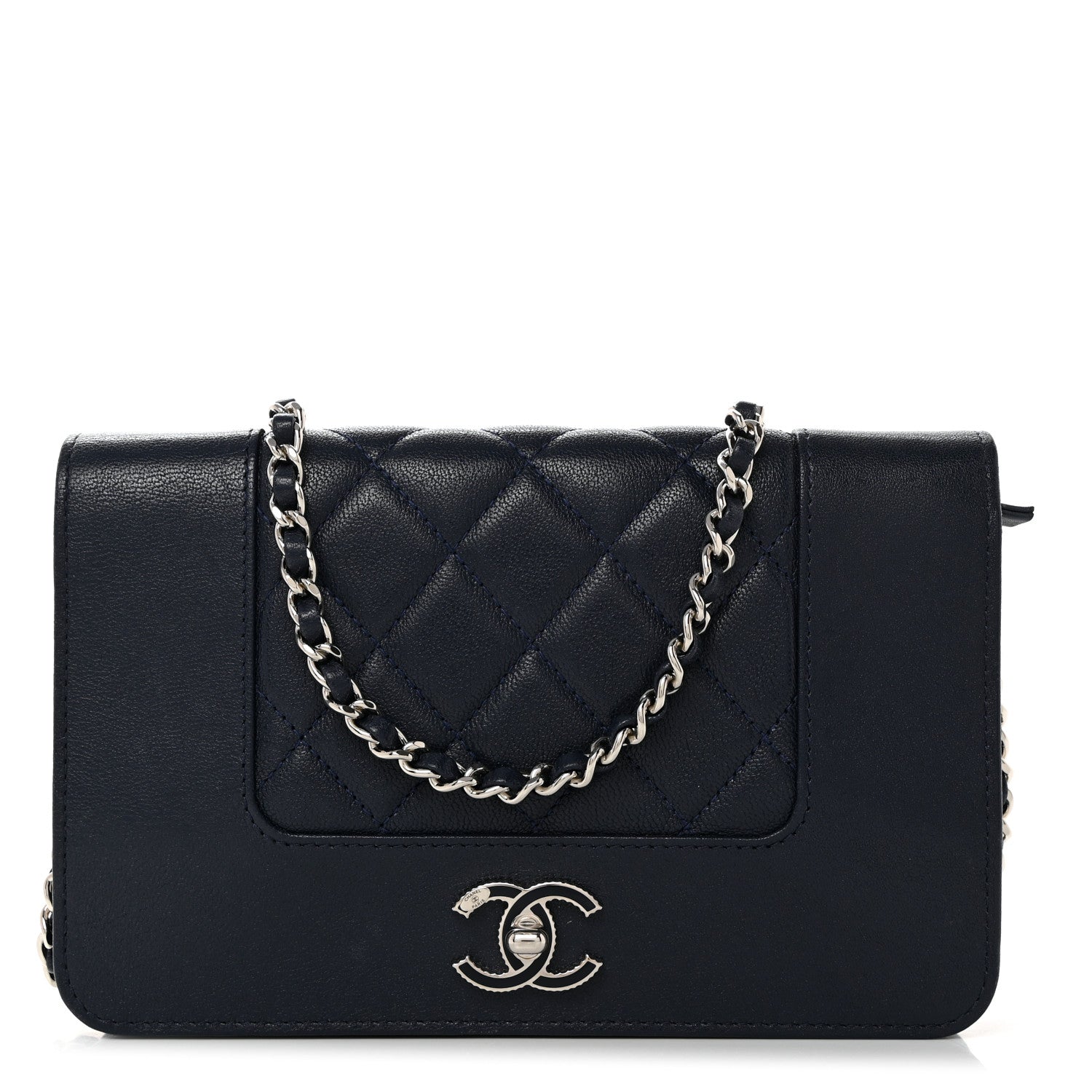 Chanel Sheepskin Quilted Vintage Mademoiselle Wallet On Chain WOC Navy 1 of 8