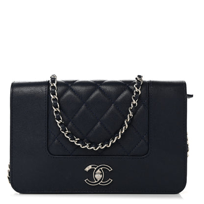 Chanel Sheepskin Quilted Vintage Mademoiselle Wallet On Chain WOC Navy 1 of 8