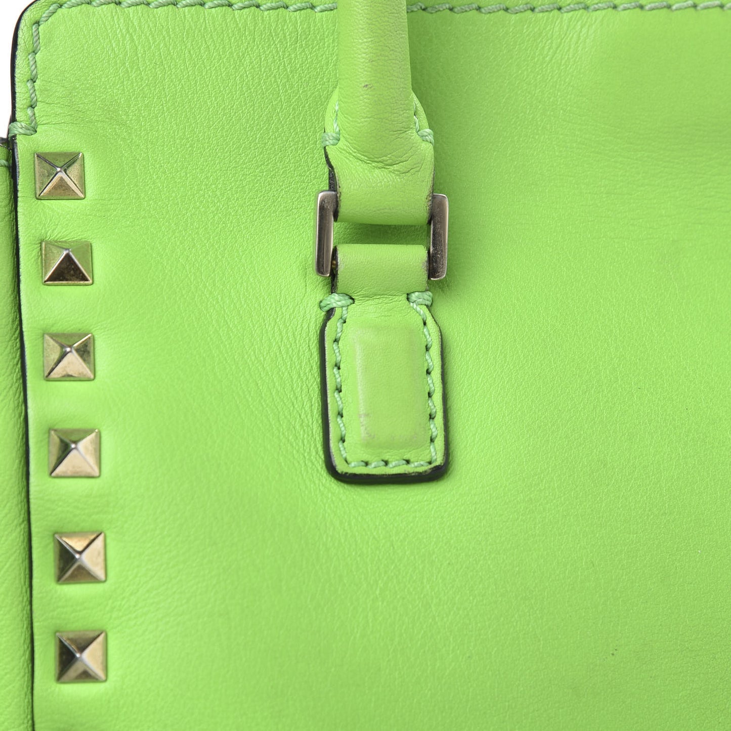 Vitello Small Rockstud Double Handle Tote Green Fluo