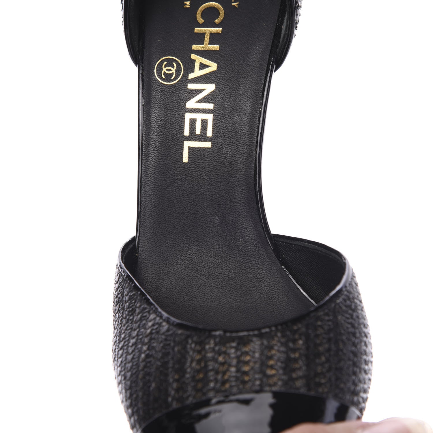 Chanel Patent Snakeskin Embossed Cap Toe d'Orsay Pumps 37 Black Multicolor 10 of 10