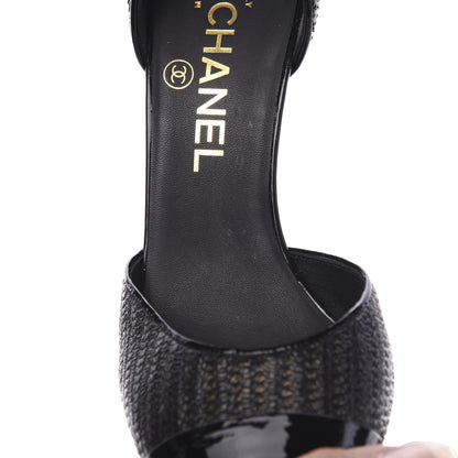Chanel Patent Snakeskin Embossed Cap Toe d'Orsay Pumps 37 Black Multicolor 10 of 10