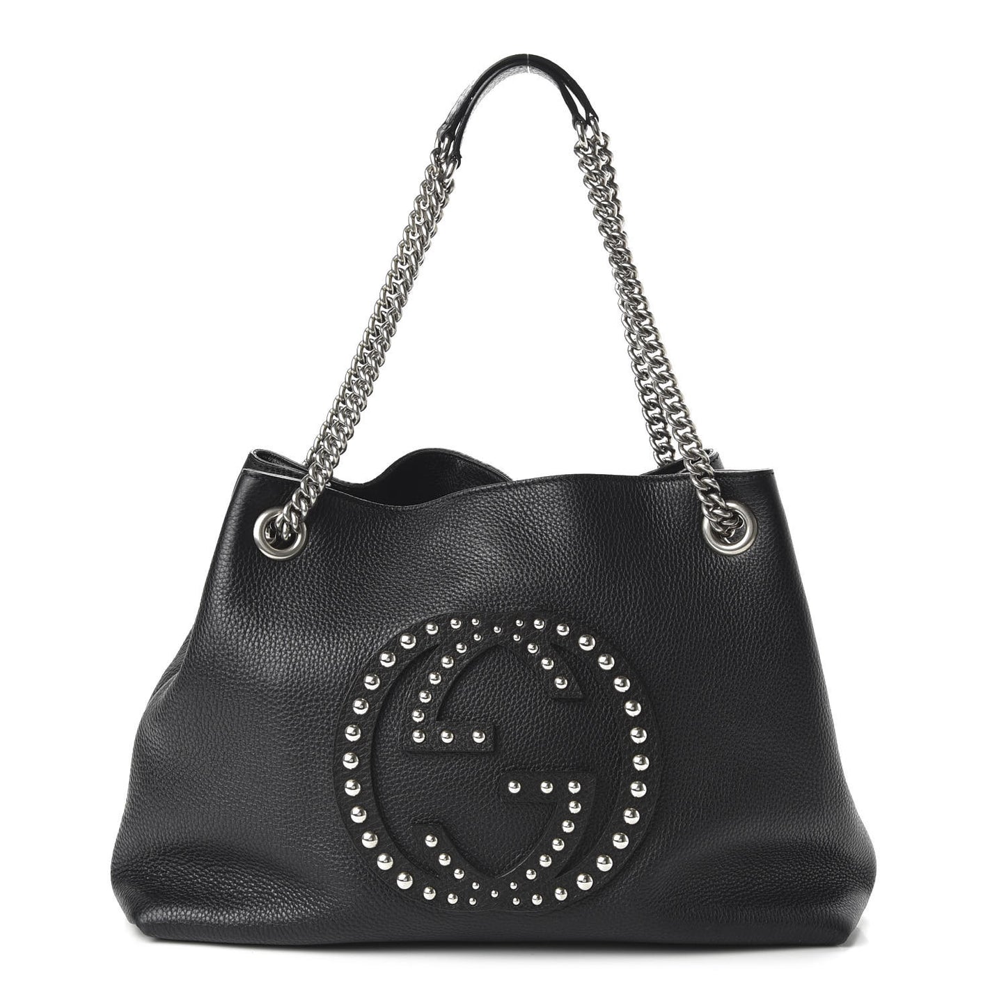 Pebbled Calfskin Studded Medium Soho Chain Shoulder Bag Black