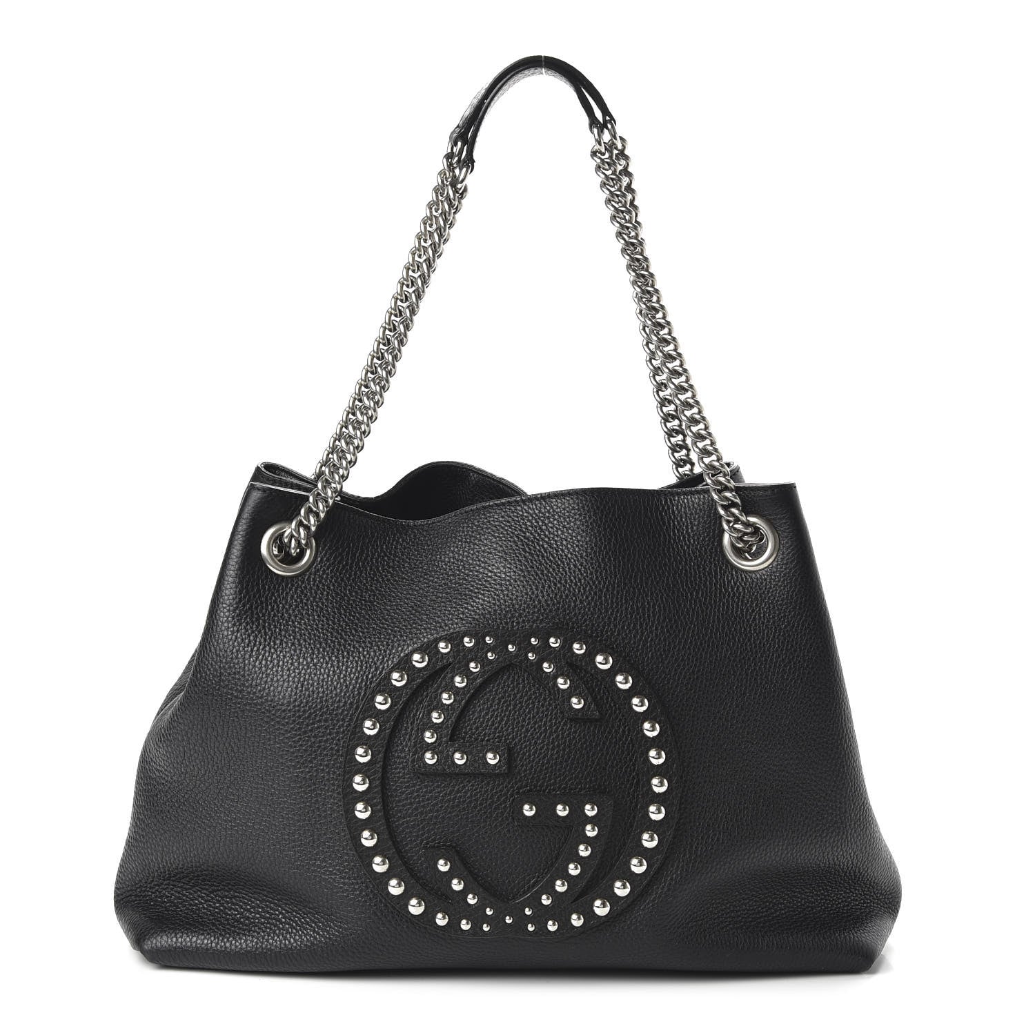 Gucci Pebbled Calfskin Studded Medium Soho Chain Shoulder Bag Black 1 of 10