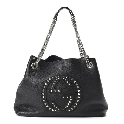 Gucci Pebbled Calfskin Studded Medium Soho Chain Shoulder Bag Black 1 of 10