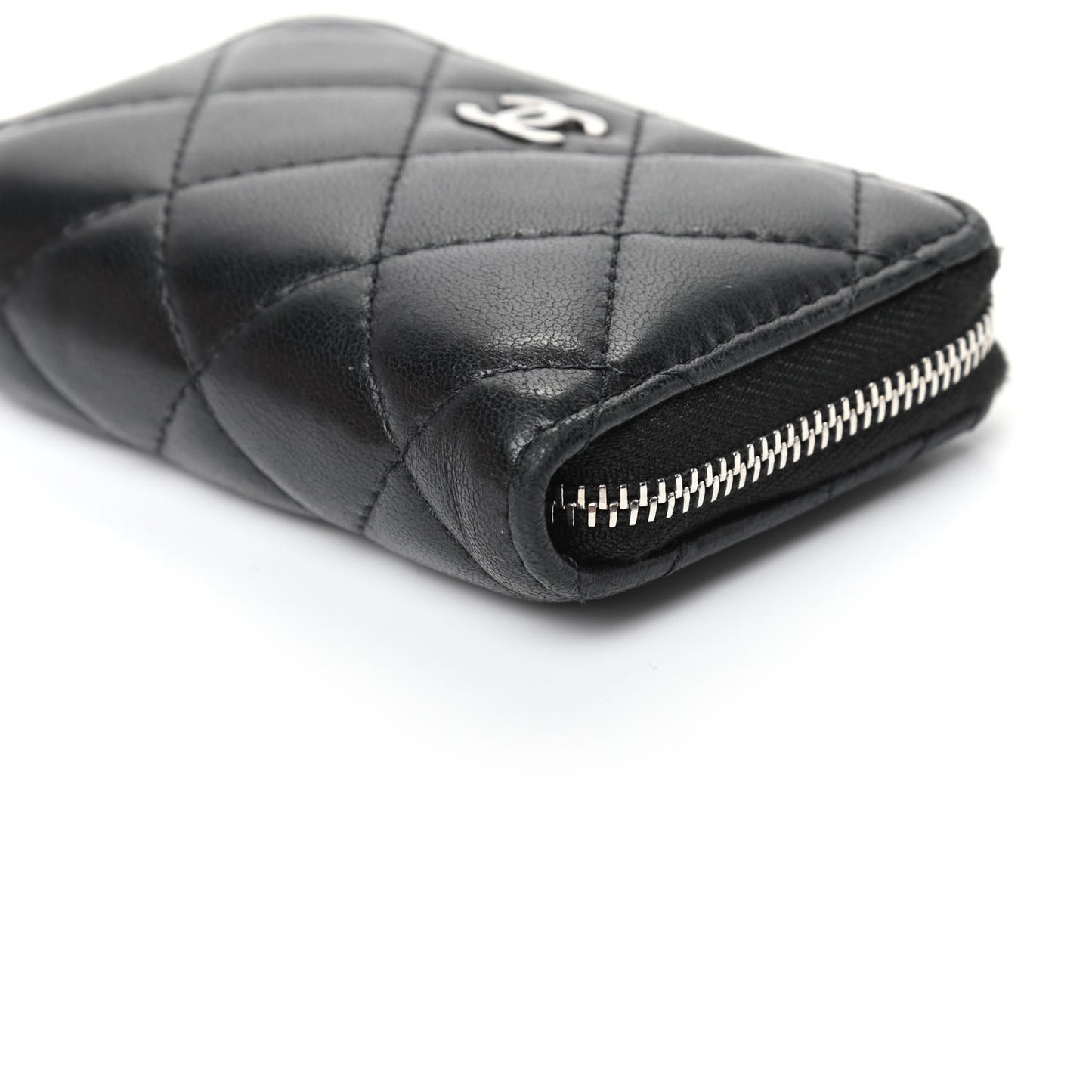 Lambskin Quilted Zip Coin Purse Black