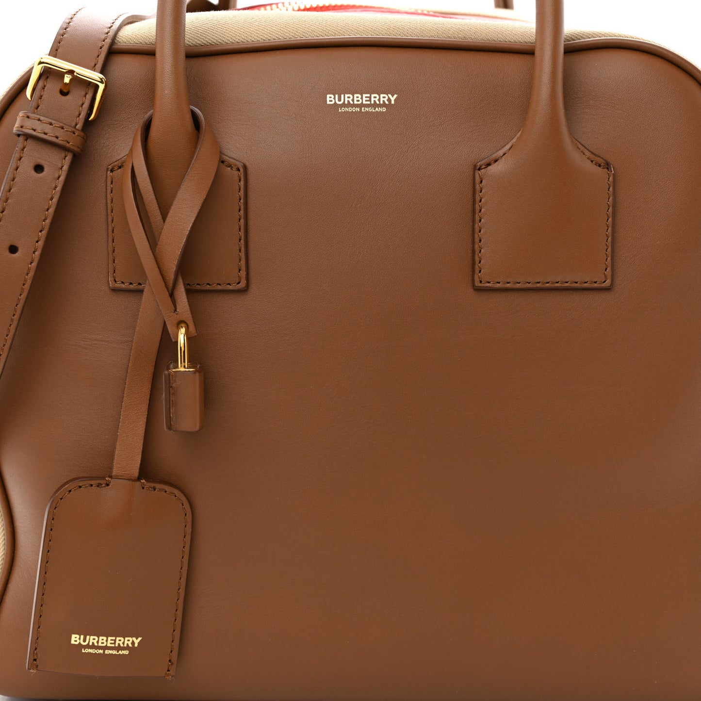 Calfskin Canvas Medium Cube Bowling Bag Malt Brown