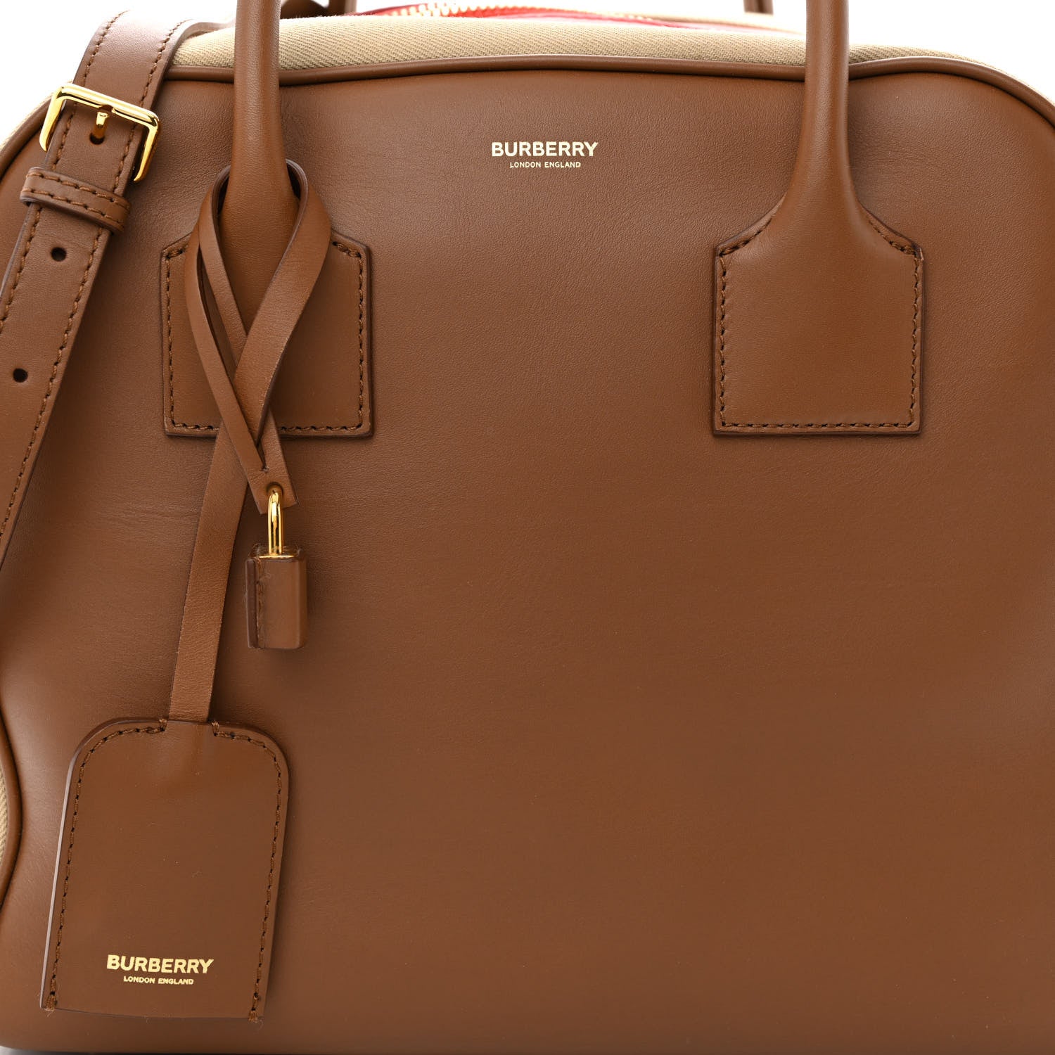 Burberry Calfskin Canvas Medium Cube Bowling Bag Malt Brown 8 of 13