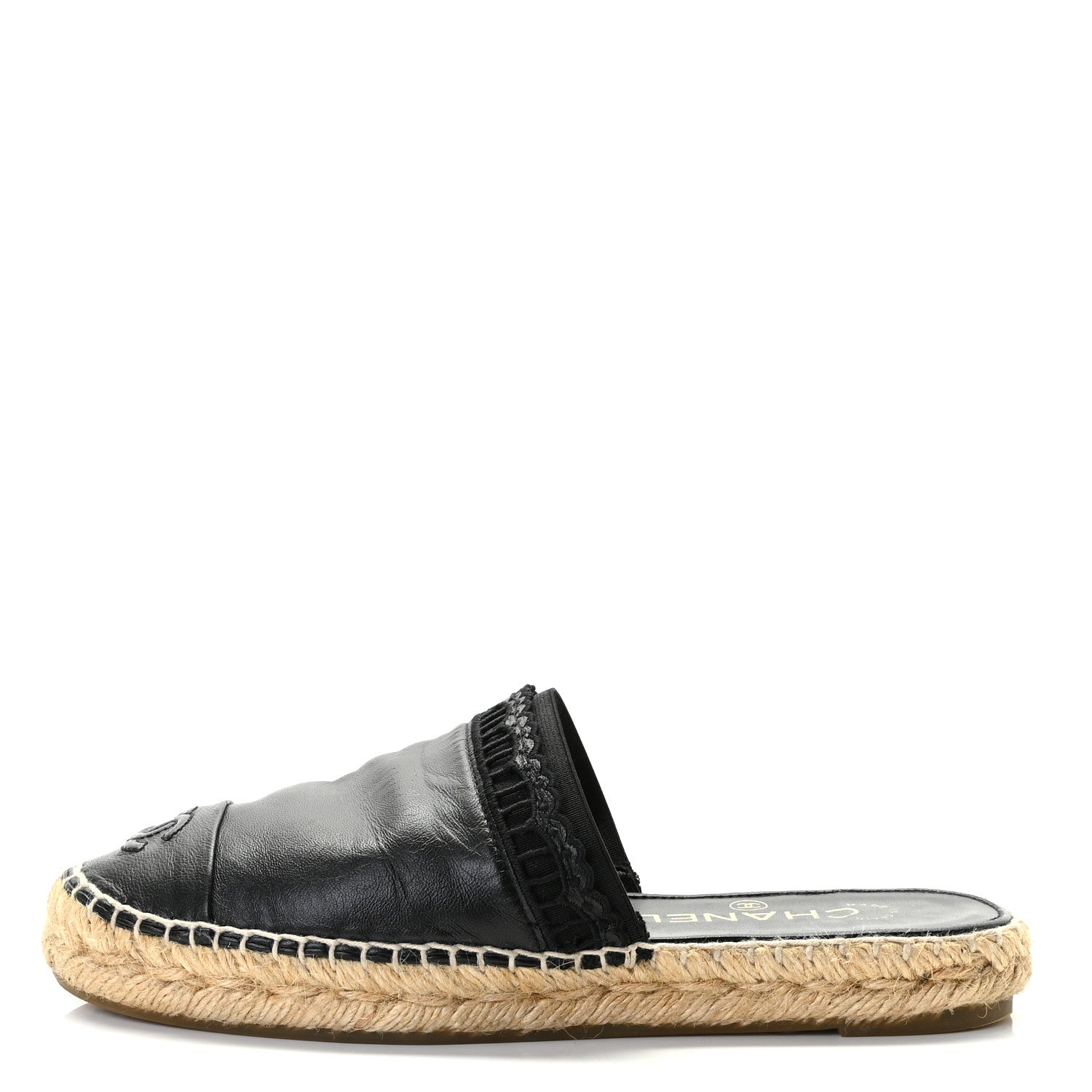 Chanel Lambskin CC Espadrille Mules 36 Black 1 of 8