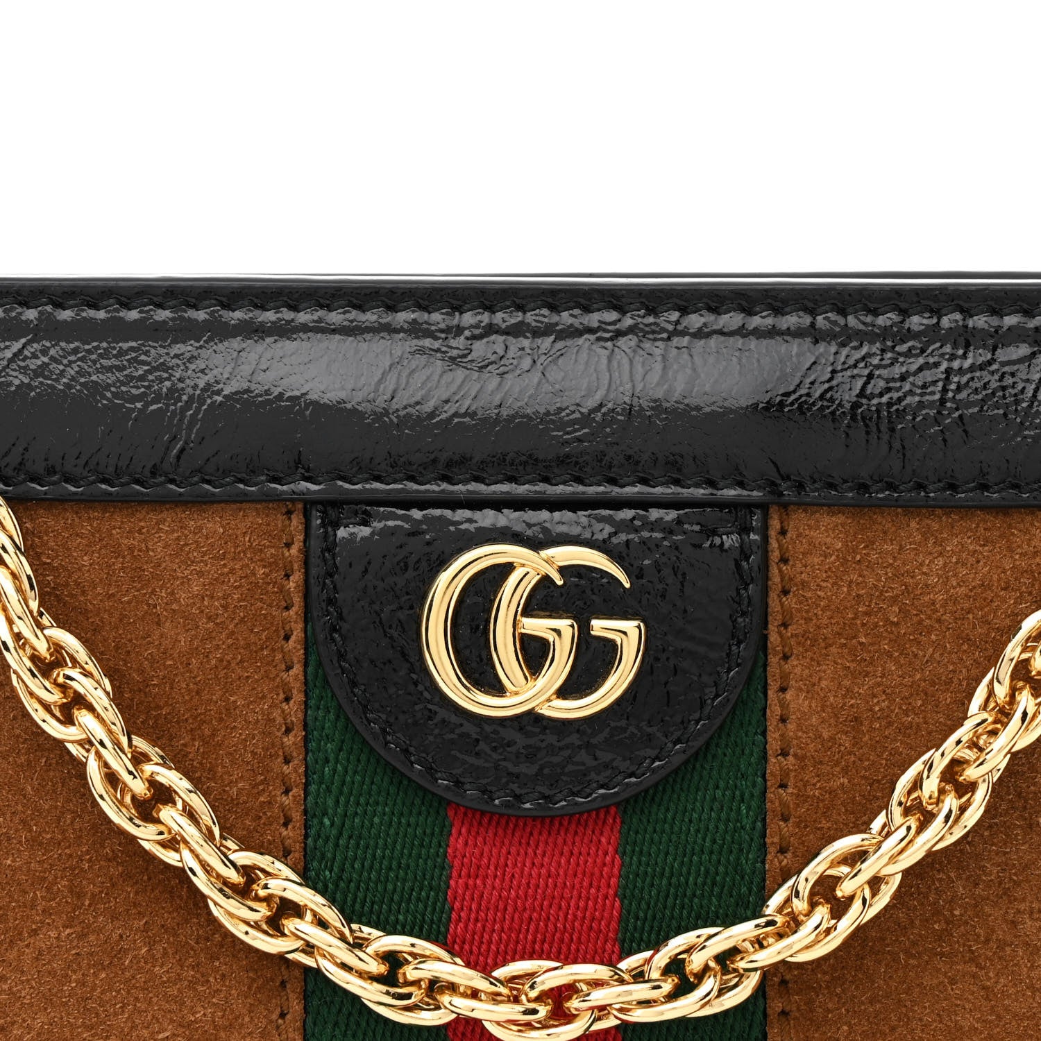 Gucci Suede Patent Web Small Ophidia Chain Shoulder Bag Nocciola Black 9 of 11