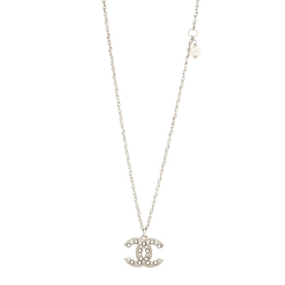 Chanel Crystal Pearl CC Pendant Necklace Silver 1 of 3