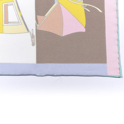 Hermes Silk Voitures Exquises Pocket Square Blanc Camel Jaune 5 of 5