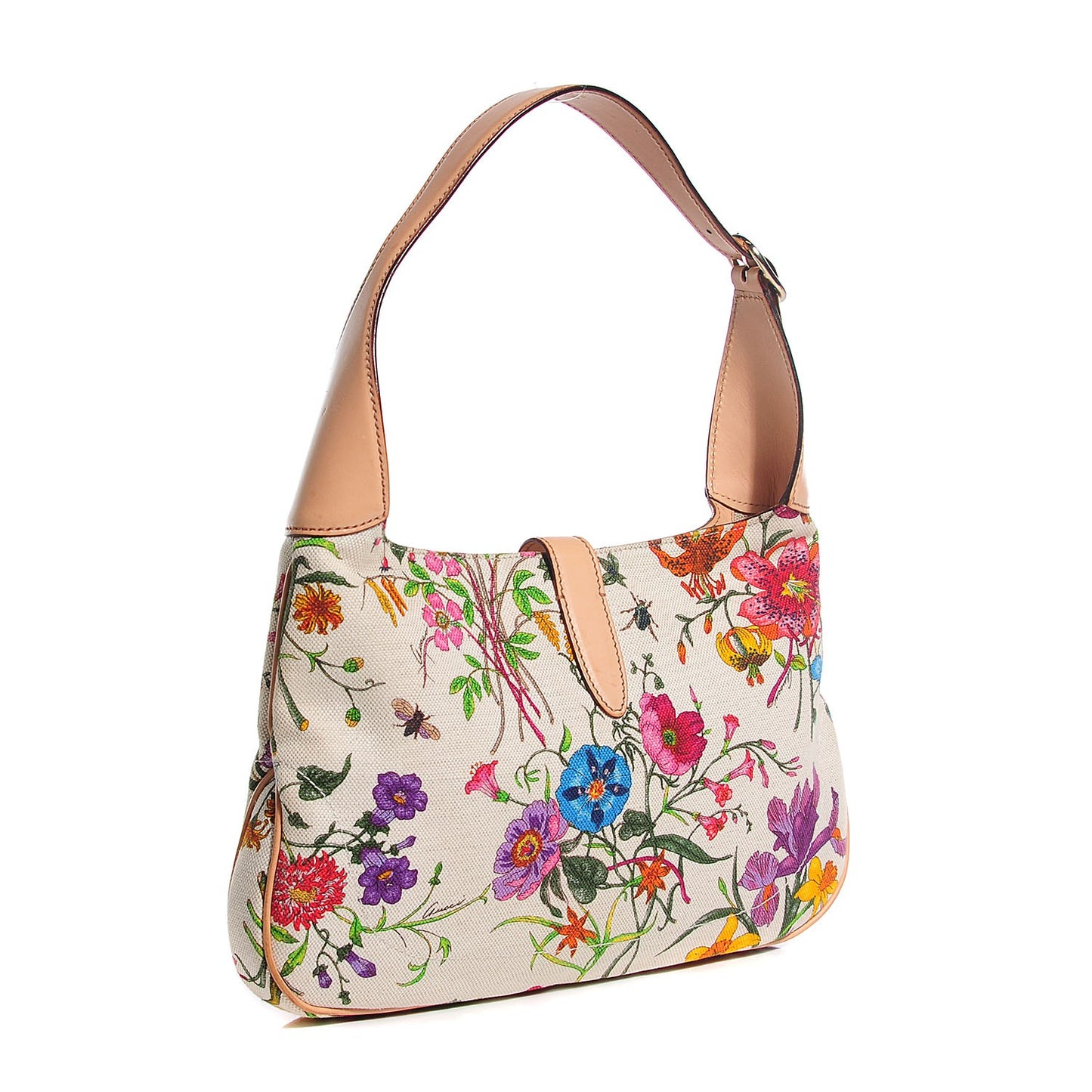 Canvas Floral Flora Small Jackie O Hobo White