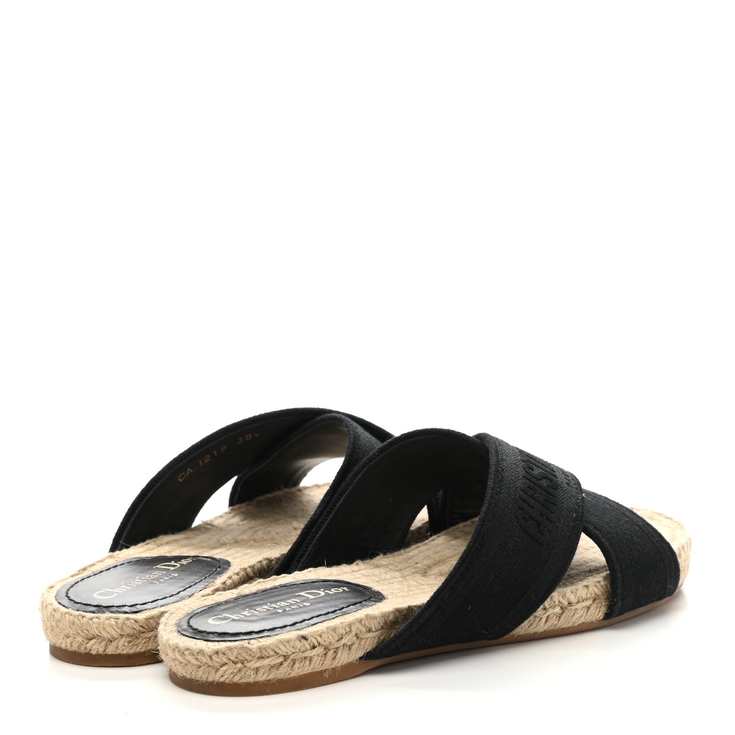 Christian Dior Canvas Embroidered Granville Espadrille Crisscross Flat Slide Sandals 38.5 Black 4 of 10