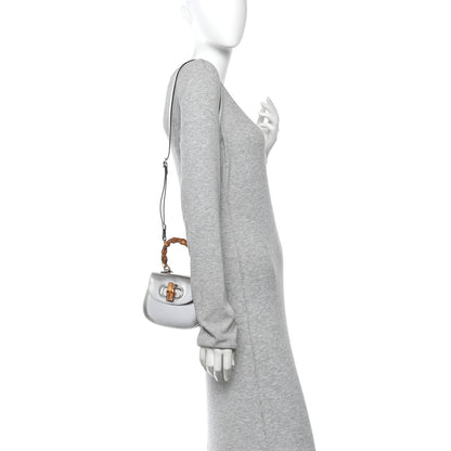 Gucci Boarded Dyana Lux Calfskin Mini Bamboo 1947 Top Handle Bag Silver 2 of 9