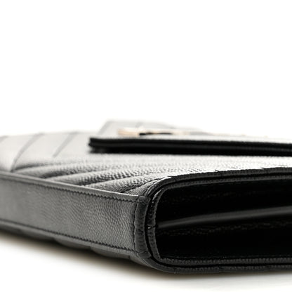 Saint Laurent Grain De Poudre Matelasse Chevron Monogram Chain Wallet Black 10 of 13