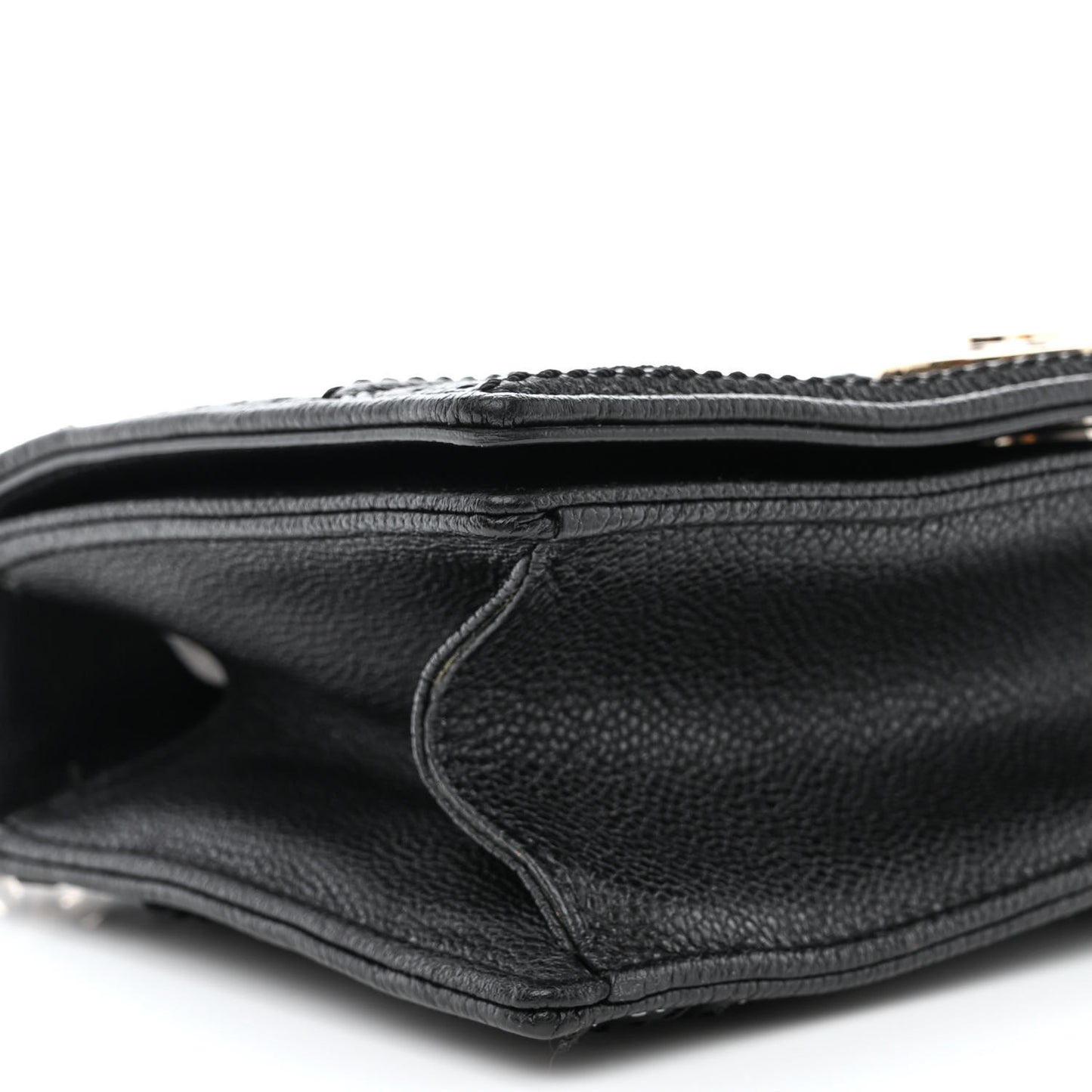 Grained Calfskin Perforated Diorama Flap Bag Black