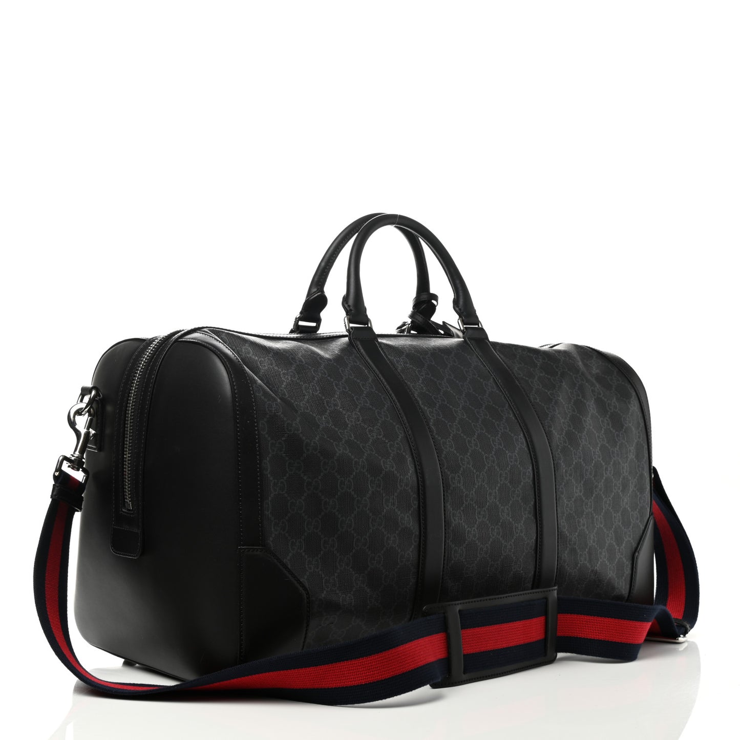 Soft GG Supreme Monogram Appia Calfskin Web Large Carry On Duffle Bag Black Grey