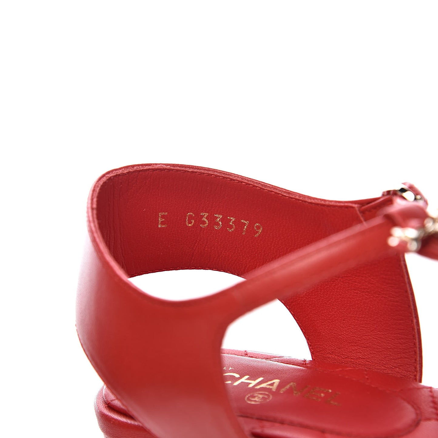 Lambskin Chain CC Logo Thong Sandals 35.5 Red