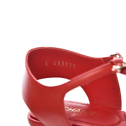 Chanel Lambskin Chain CC Logo Thong Sandals 35.5 Red 6 of 12