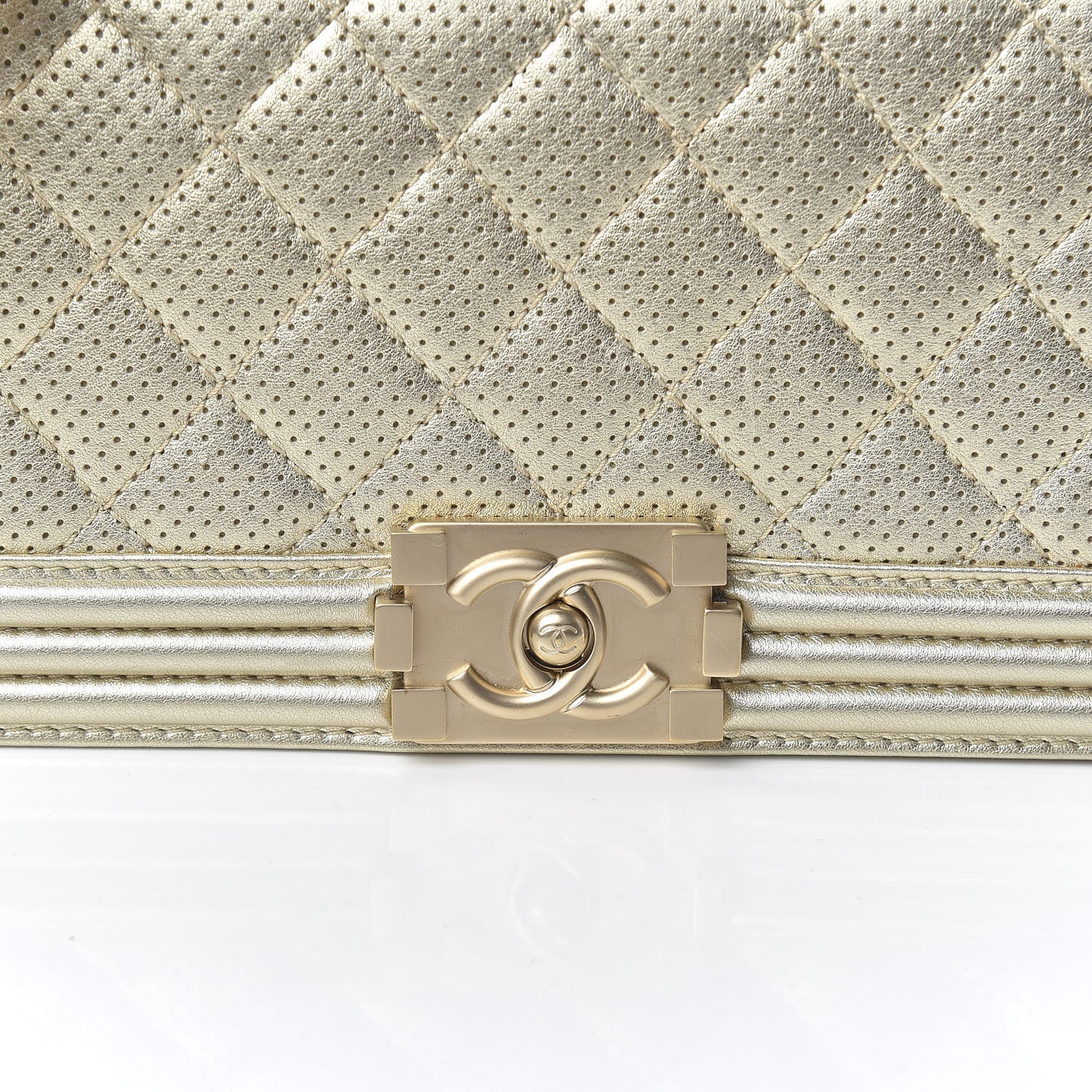 Lambskin Perforated Quilted Medium Boy Flap Gold