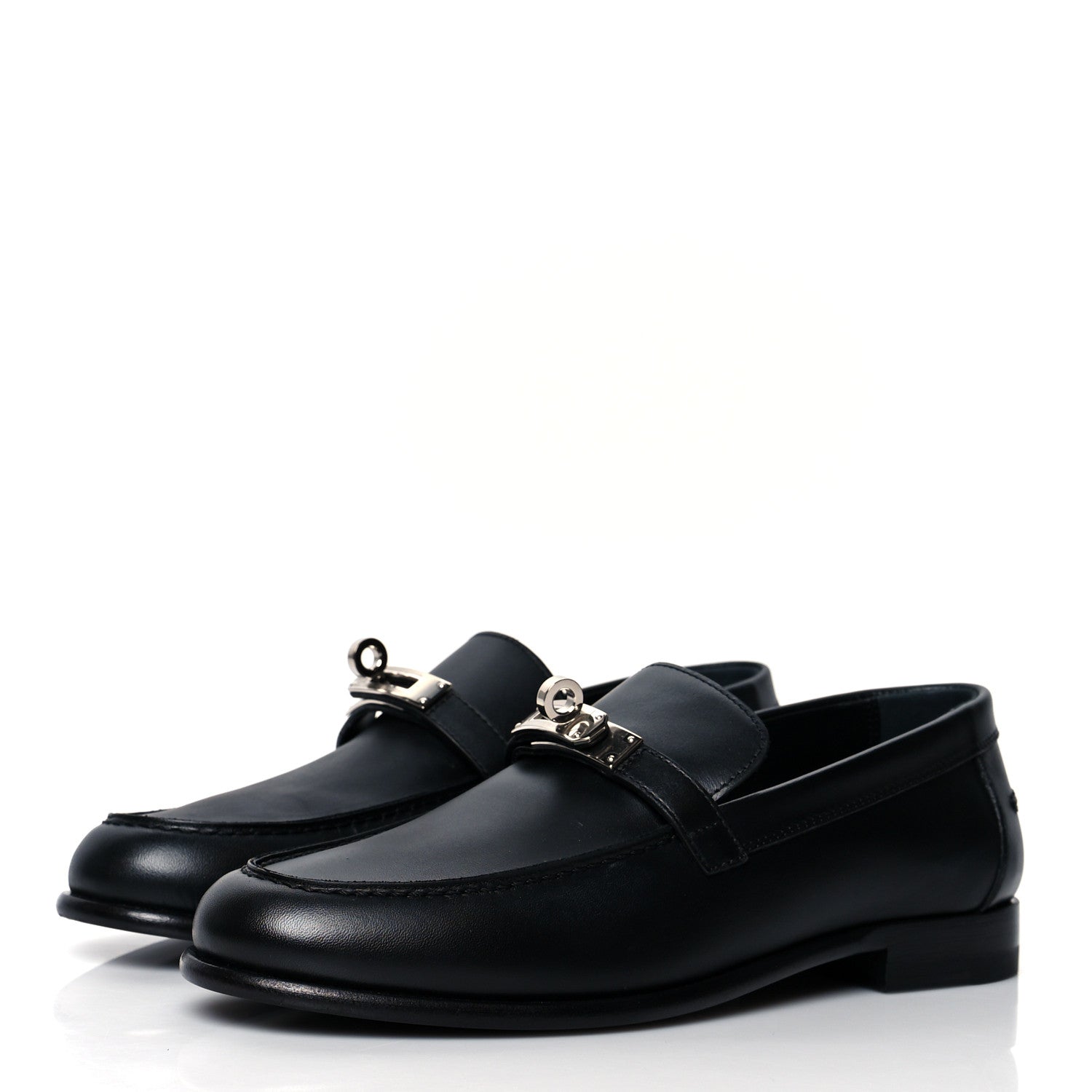 Hermes Calfskin Womens Destin Loafers 37 Black 3 of 9