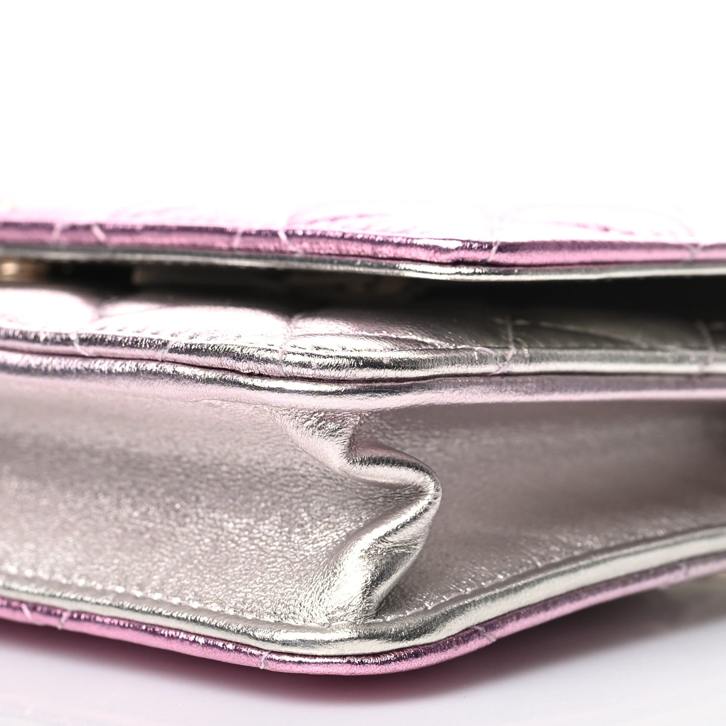 Gradient Metallic Lambskin Quilted Like A Wallet Wallet On Chain WOC Gold Pink