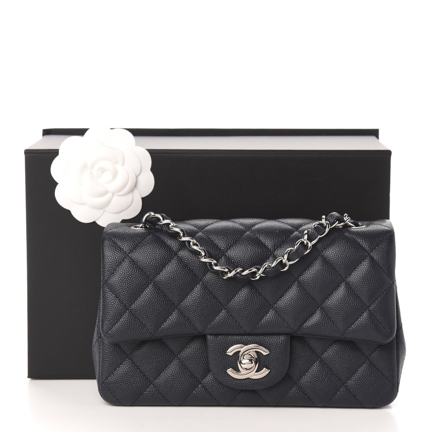 Caviar Quilted Mini Rectangular Flap Navy