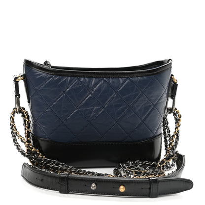 Chanel Aged Calfskin Quilted Small Gabrielle Hobo Navy Black 3 of 9