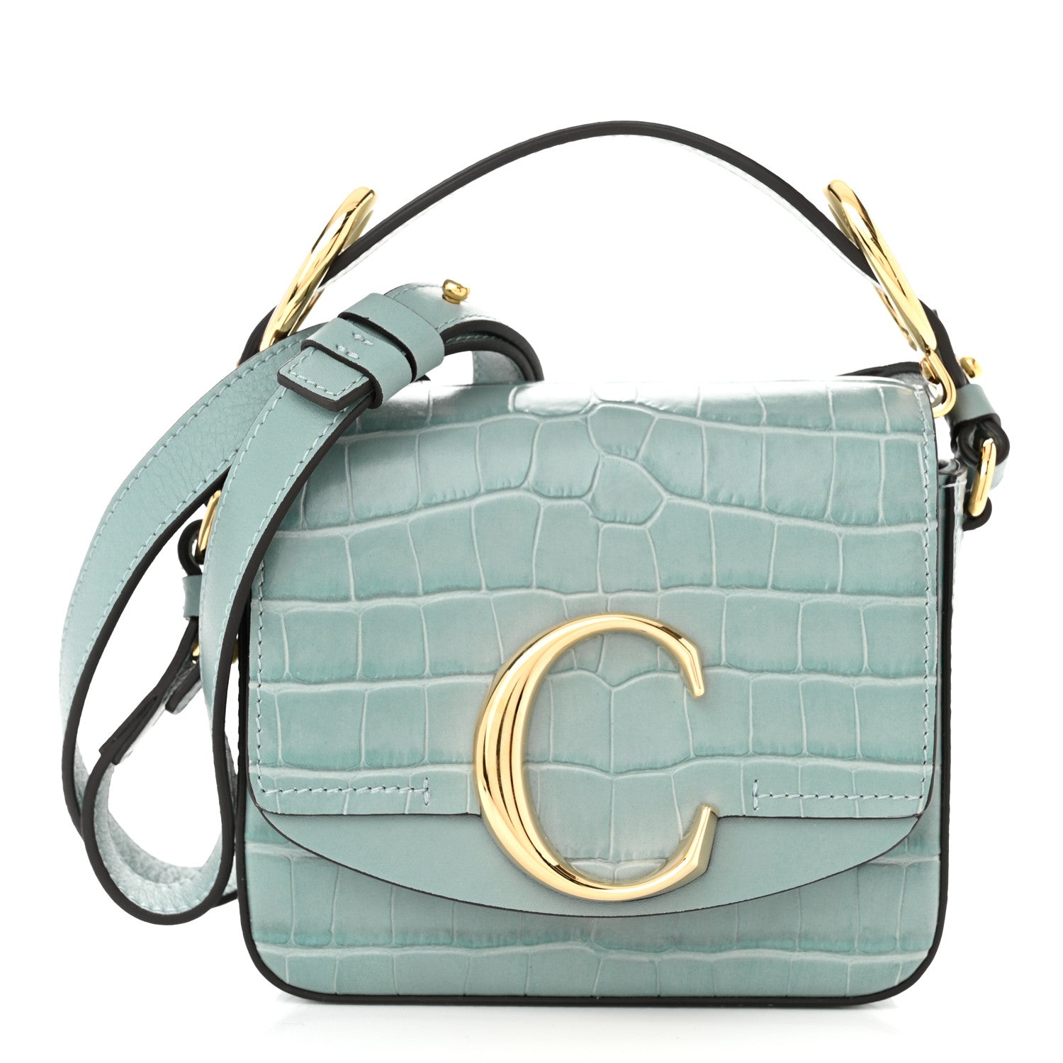 Chloe Calfskin Crocodile Embossed Mini C Double Carry Faded Blue 1 of 9