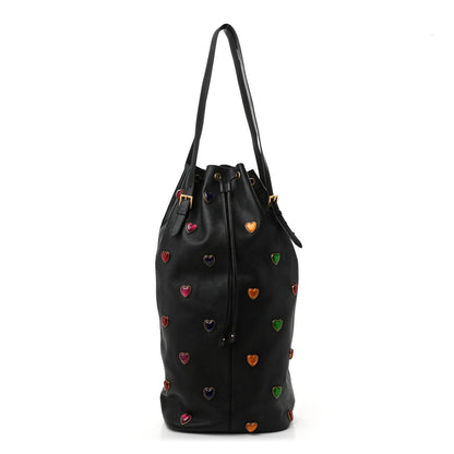 Saint Laurent Lambskin Medium Heart Studded Riva Bucket Bag Black 1 of 11