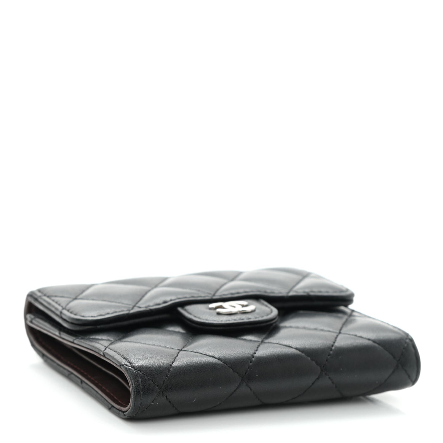 Lambskin Quilted Small Compact Wallet Black
