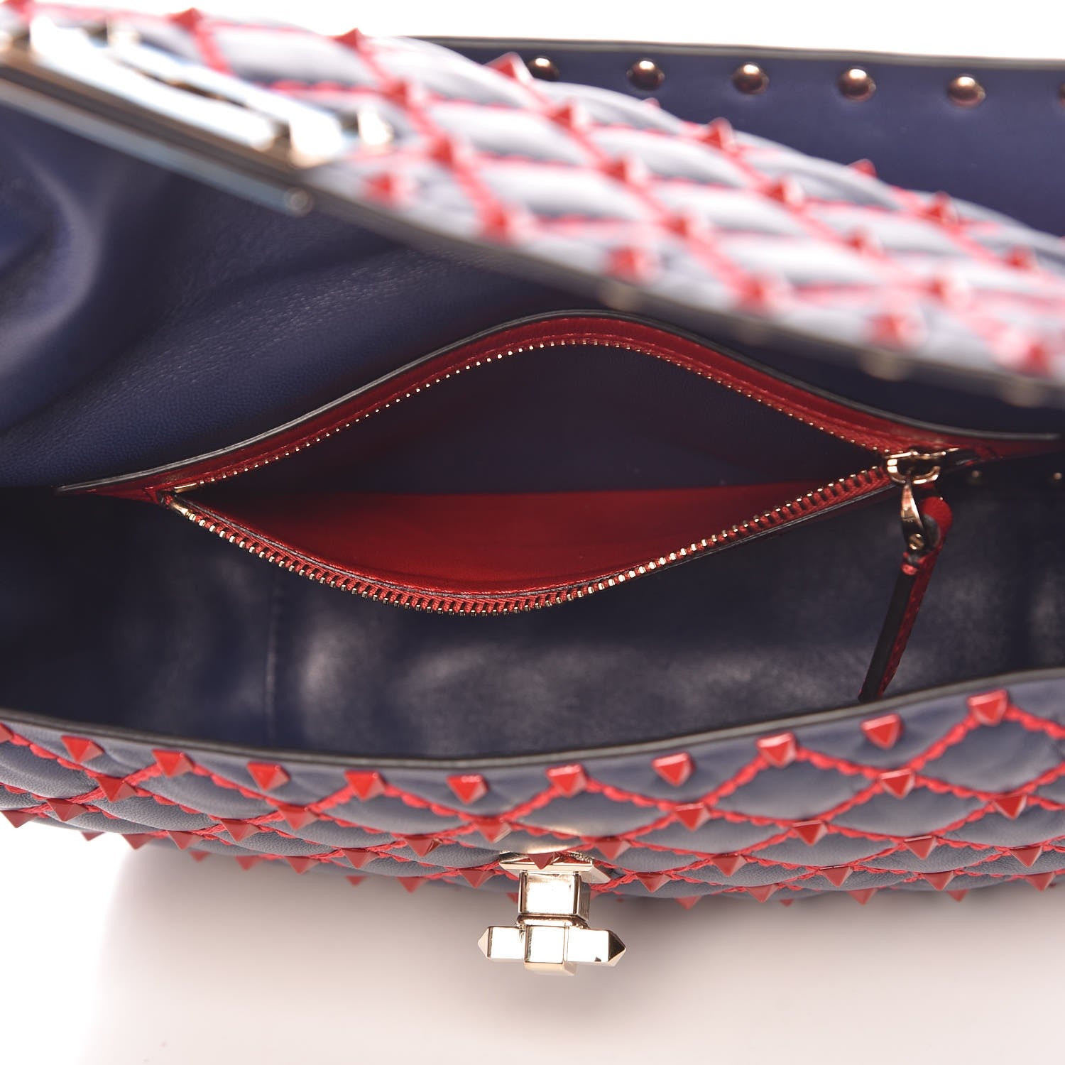 Valentino Garavani Lambskin Small Rockstud Spike Shoulder Bag Dark Blue Red 6 of 7