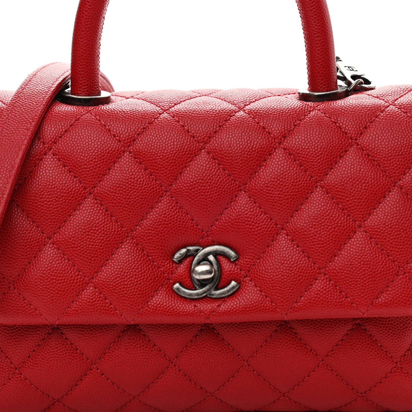 Caviar Quilted Mini Coco Handle Flap Dark Red