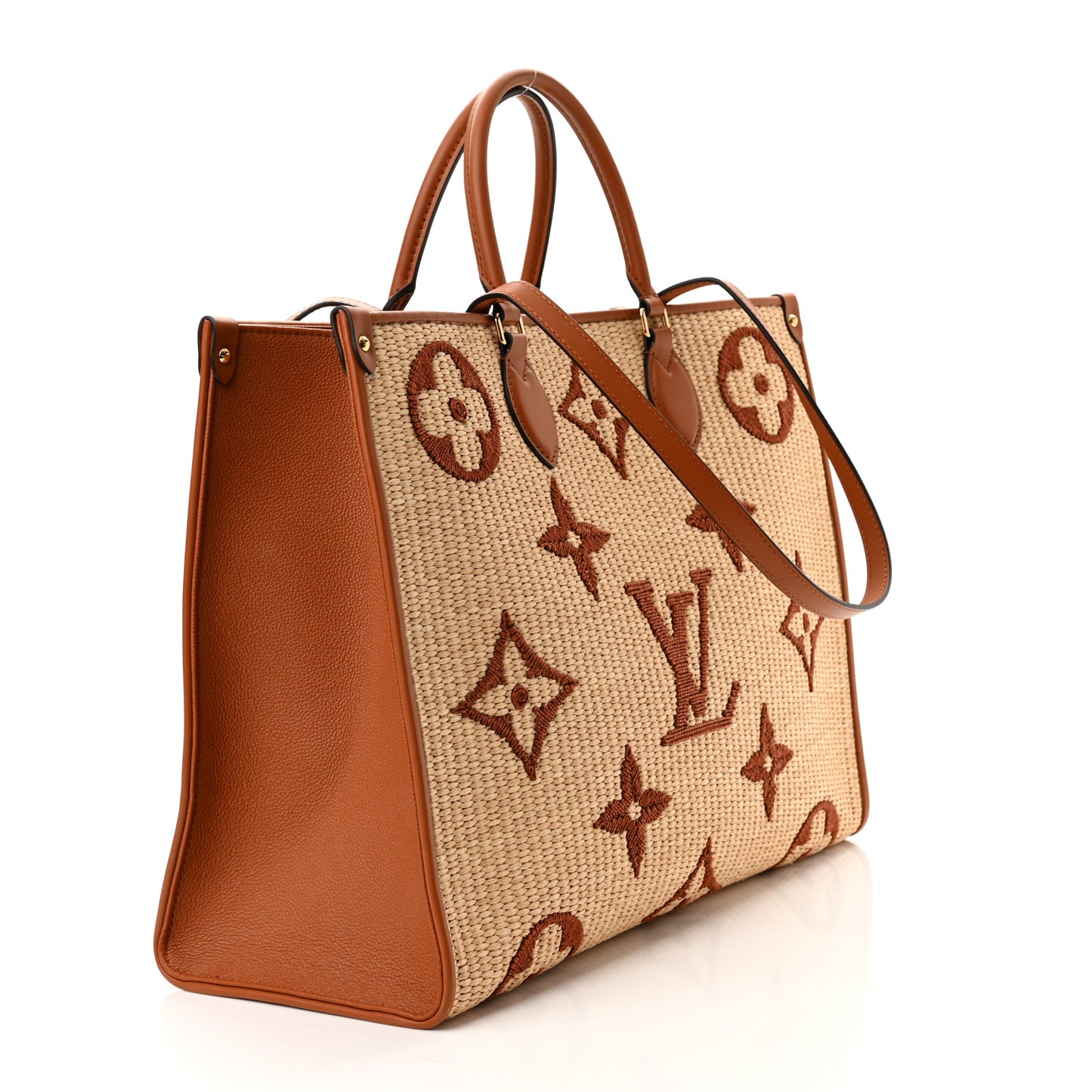 Raffia Calfskin Monogram Giant Onthego GM Tan